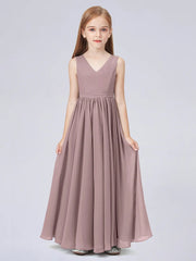 Chiffon A-Line V-Neck Sleeveless Junior Dress-BJ00016