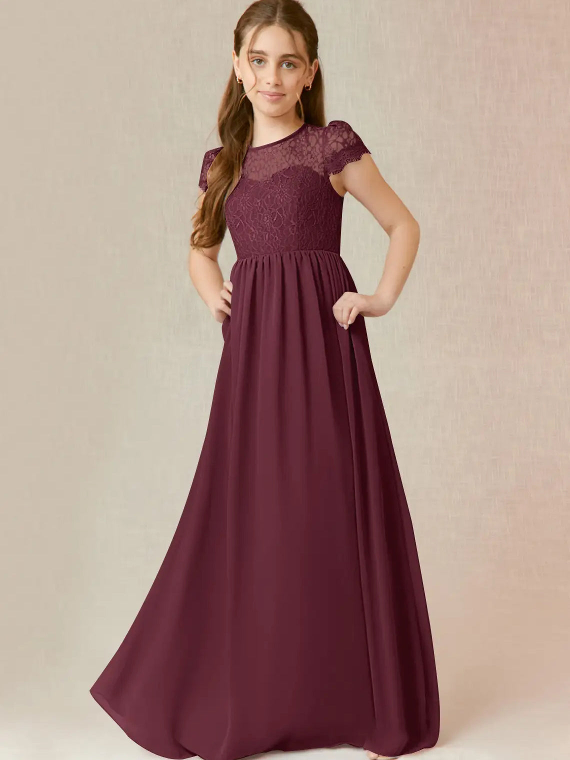 Chiffon Scoop Neck Half Sleeves Junior Dress KF Bridal Chiffon Scoop Neck Half Sleeves Junior Dress KF Bridal